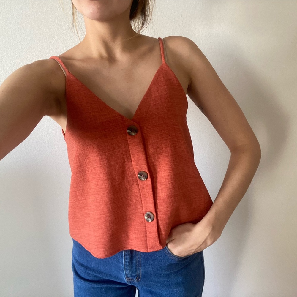 Coral Button Down Tank Top